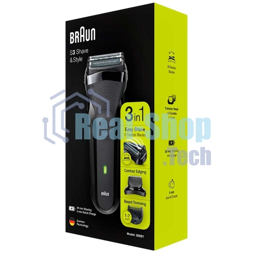 Электробритва Braun S3 300BT черная сухое бритье с триммером для бороды тип 5408