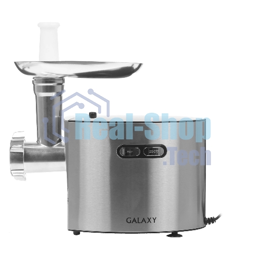 Мясорубка электрическая Galaxy Line GL 2400 серый, 1200 Вт, 1.3 кг/мин, реверс, защита от перегрузки, металлический лоток, насадки - 5