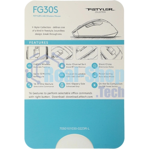 Мышь беспроводная A4Tech Fstyler FG30S серый/оранжевый, 2000 dpi, радиоканал, USB, кнопки - 6