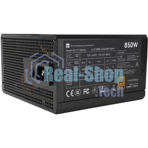 Блок питания Thermalright TR-TB850S 850W 80 PLUS Bronze, (ATX, 3, PCIe 5.0, Non-modular, 1x24(20+4)pin 550мм, 1xCPU*2 8(4+4)pin 600+150мм, 1xPCIe*2 8(6+2)pin 500+150мм, 1x12VHPWR PCIe 5.0 12+4pin 600мм, 1xSATA*3+MOLEX4pin*1 400+150+150+150мм, 1xSATA*2+MOLEX4pin*2 400+150+150+150мм, Active, 120x120мм, 150x140x86mm, APFC,)