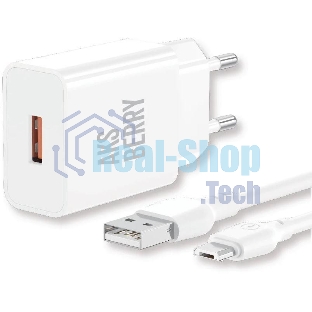 Сетевое зарядное устройство AKSBERRY (6972969383071) T42 QC3.0 + кабель MicroUSB, белый