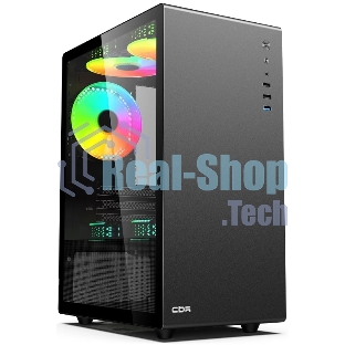 Компьютерный корпус CBR mATX Minitower V500, без БП, 1хUSB 3.0, 2хUSB 2.0, HD Audio+Mic, закаленное стекло, черный [PCC-MATX-V500-WPSU