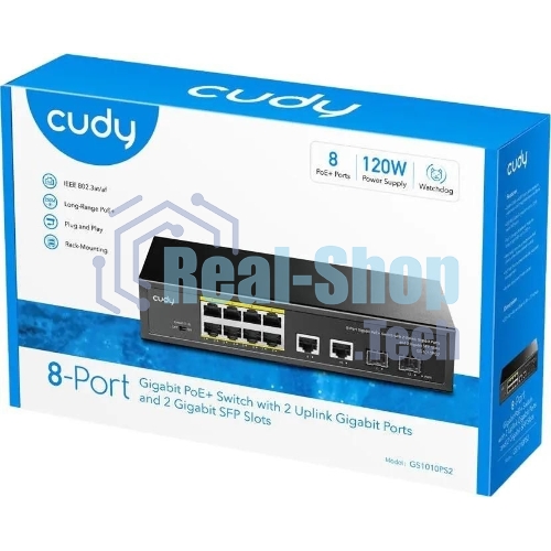 Коммутатор Cudy GS1010PS2, 8×1 Гбит/с, 2×1 Гбит/с Combo (RJ-45/SFP), 2×1 Гбит/с SFP