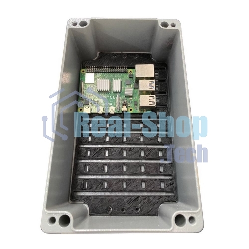 Корпус ACD XG387 Metal case IP65, 200x120x80мм, металлический, 3 отверстия (28 + 28 + 23мм) с резиновыми заглушками, серебристый, совместим с Raspberry Pi 3B, 3B+, 4, Orange Pi