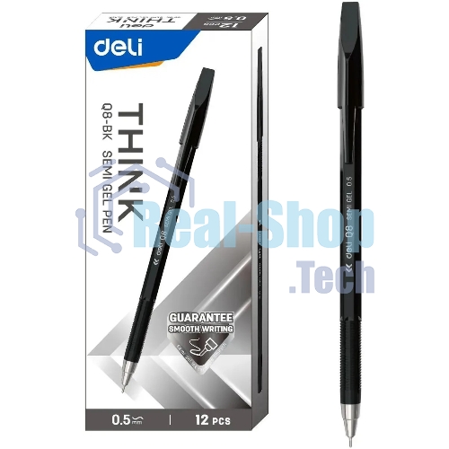 Набор ручек шариковых Deli Think EQ8-BK, черные чернила (12шт), линия 0.5мм