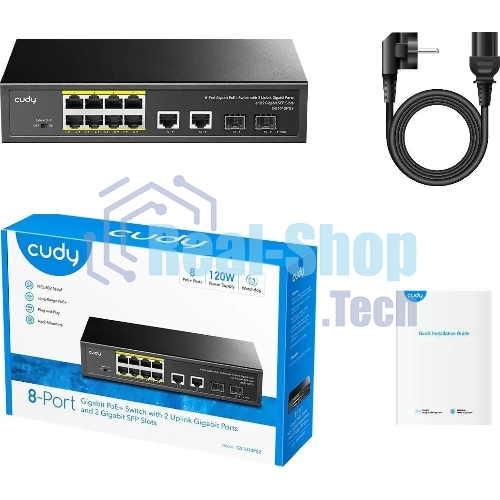Коммутатор Cudy GS1010PS2, 8×1 Гбит/с, 2×1 Гбит/с Combo (RJ-45/SFP), 2×1 Гбит/с SFP