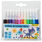 Фломастеры Silwerhof Веселые друзья 8мм 88мм, круглый корпус, вентилируемый колпачок, 12 цветов, пакет с европодвесом