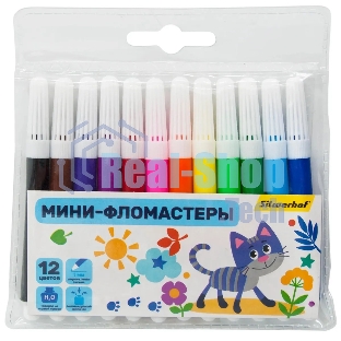 Фломастеры Silwerhof Веселые друзья 8мм 88мм, круглый корпус, вентилируемый колпачок, 12 цветов, пакет с европодвесом