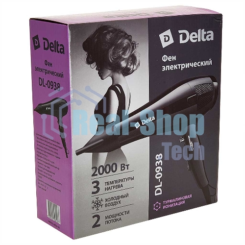 Фен Delta DL-0938 черный, 2000 Вт, ионизация