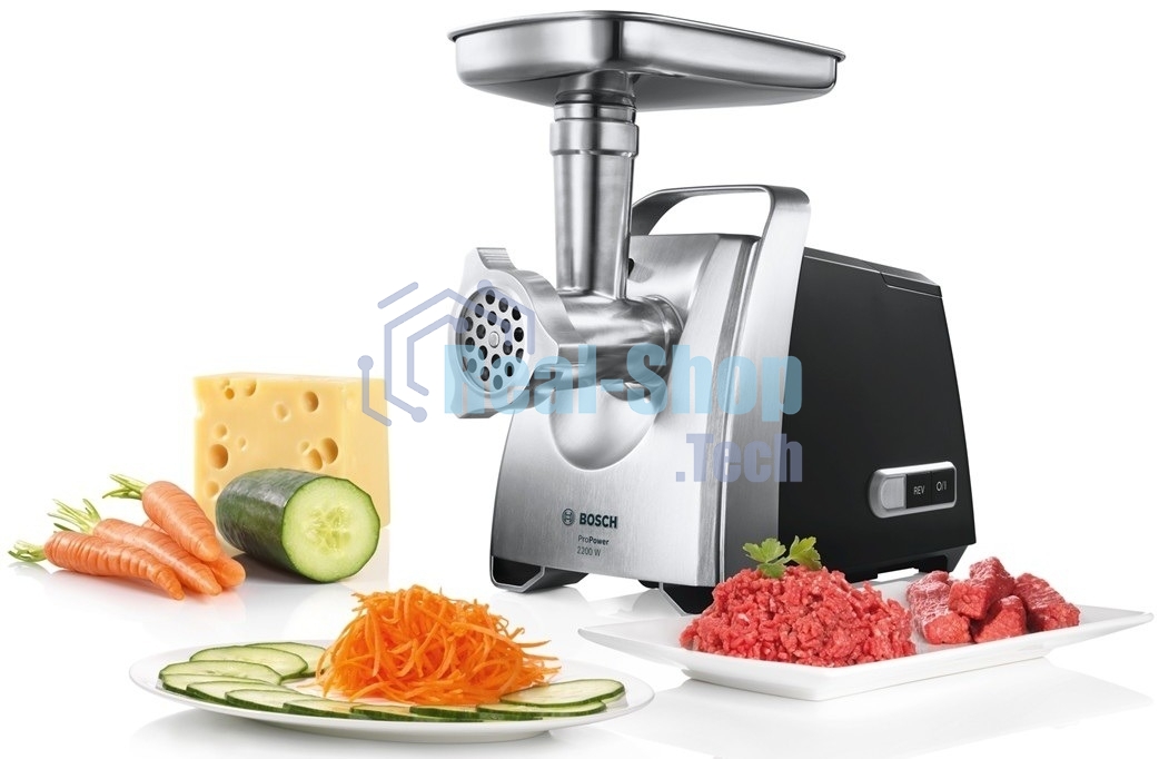 Мясорубка электрическая Bosch MFW68680 черный, 2200 Вт, 4.3 кг/мин, реверс, защита от перегрузки, насадки - 5
