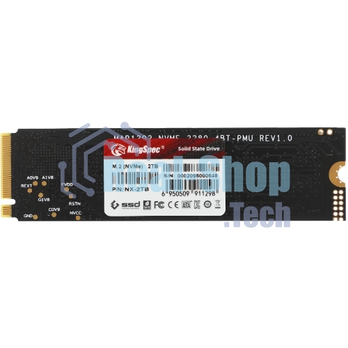 Накопитель SSD KingSpec NX-2Tb, 2000Gb, PCIe 3.0 x4, M.2 2280, NVMe, R/W 3400/3100