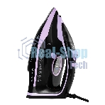 Утюг Galaxy Line GL 6135, черный с лиловым, паровой с помпой, 3200 Вт, постоянный пар 90 г/мин, паровой удар 260 г/мин, функции: самоочистка, антинакипь, автоотключение, вертикальное отпаривание, LED-дисплей, встроеный парогенератор, защита от перегрева, керамическое покрытие подошвы, резервуар для воды 350 мл