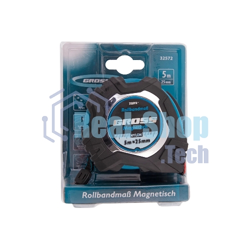 Рулетка Gross 32572 Magnetisch, 5 м х 25 мм обрезиненный корпус, автоматическая фиксация