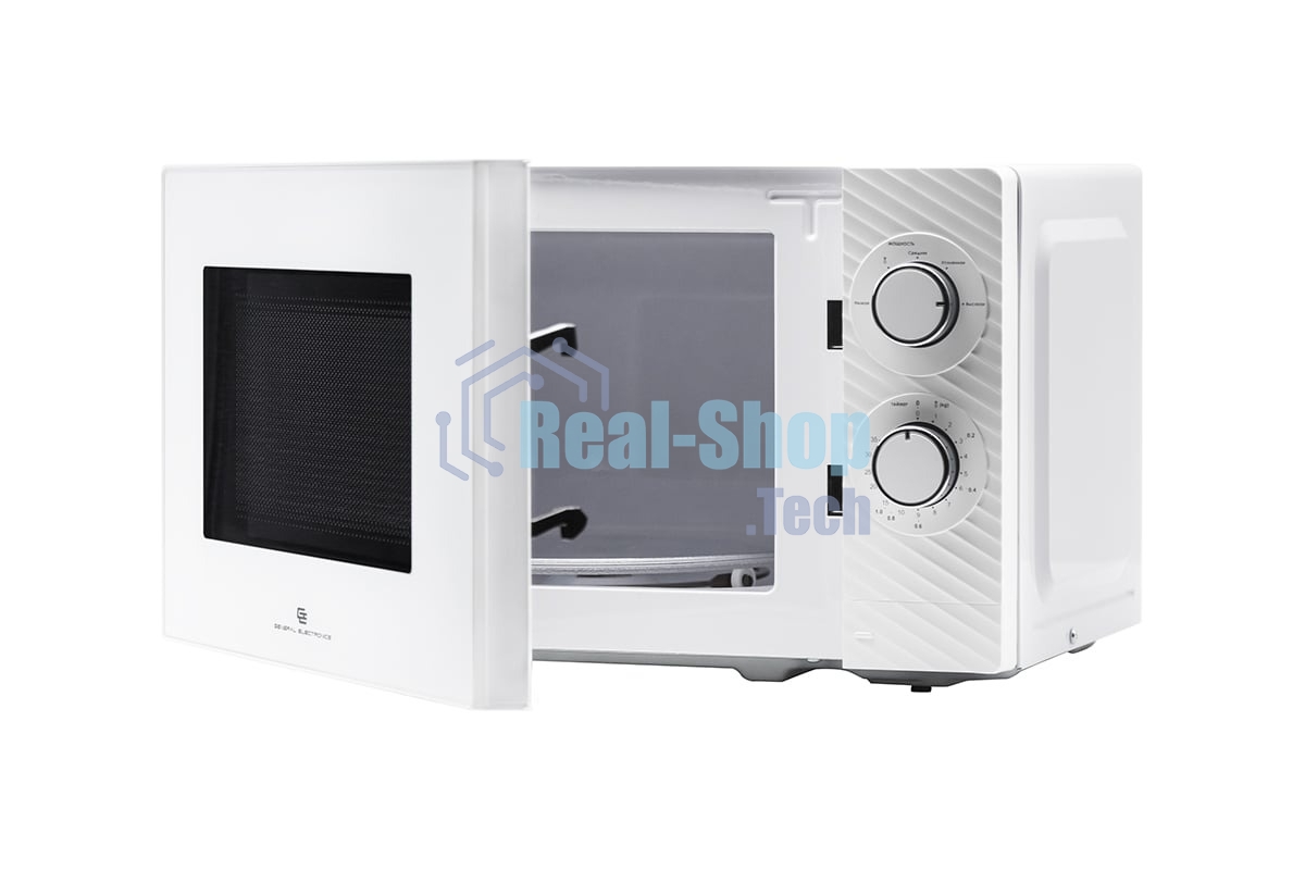 Микроволновая печь General Electronics GE MS120W белая, 20 л, 700 Вт, переключатели — поворотный механизм
