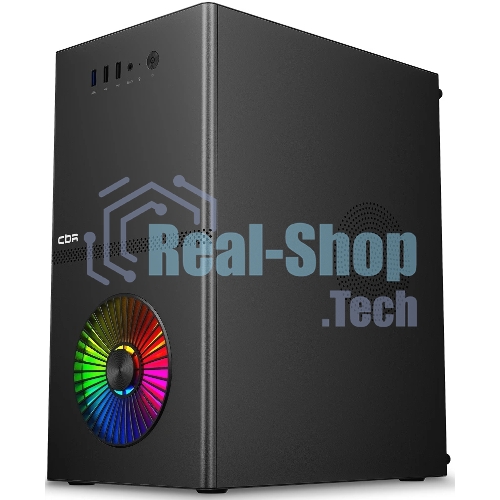 Компьютерный корпус CBR mATX Minitower V867, без БП, 1хUSB 3.0, 2хUSB 2.0, HD Audio+Mic, Rainbow Fan, Black PCC-MATX-V867-WPSU