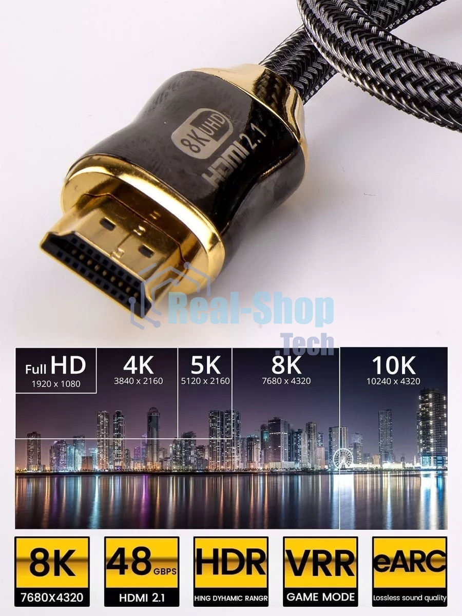 Кабель HDMI 19M/M,ver. 2.1, 8K@60 Hz 2m метал разъемы, нейлоновая оплетка Telecom TCG300-2M