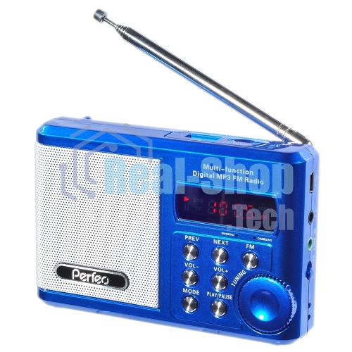Радиоприемник Perfeo мини-аудио Sound Ranger, FM MP3 USB microSD In/Out ридер, BL-5C 1000mAh, синий (PF-SV922BLU)