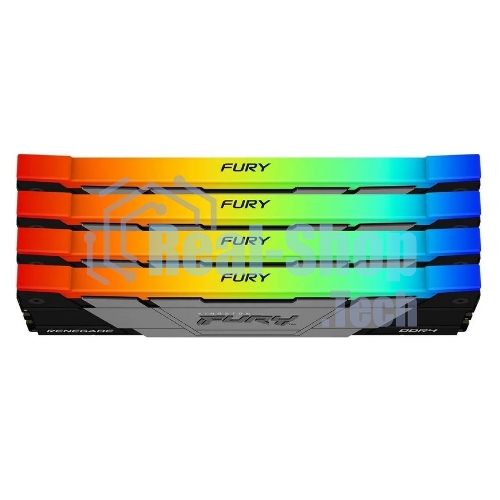 Оперативная память Kingston Fury Renegade, DDR4, 128Gb (4x32Gb), 3600MHz, CL18, DIMM, радиатор, RGB, черный/серебристый