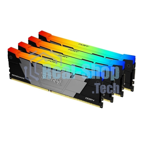 Оперативная память Kingston Fury Renegade, DDR4, 128Gb (4x32Gb), 3600MHz, CL18, DIMM, радиатор, RGB, черный/серебристый