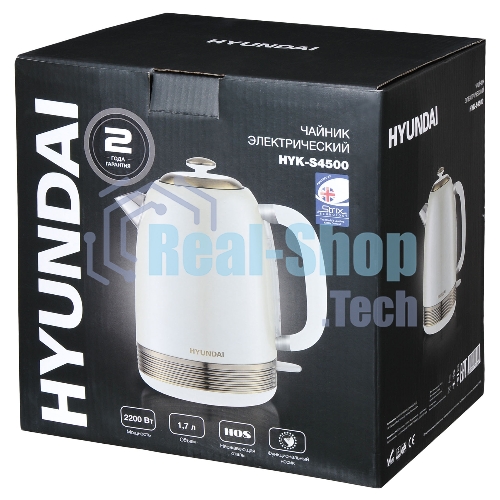 Чайник электрический Hyundai HYK-S4500 1.7 л, 2200 Вт, жемчужный/золотистый (корпус: нержавеющая сталь/пластик)