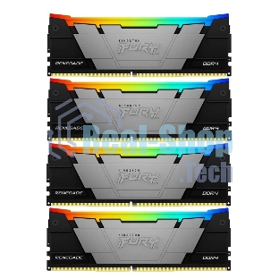 Оперативная память Kingston Fury Renegade, DDR4, 128Gb (4x32Gb), 3600MHz, CL18, DIMM, радиатор, RGB, черный/серебристый