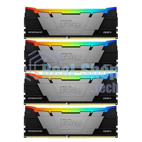 Оперативная память Kingston Fury Renegade, DDR4, 128Gb (4x32Gb), 3600MHz, CL18, DIMM, радиатор, RGB, черный/серебристый