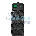 Сетевой фильтр SVEN SF-08E-16 (3 м 8 розеток с защитными шторками,16А) черный, цветная коробка