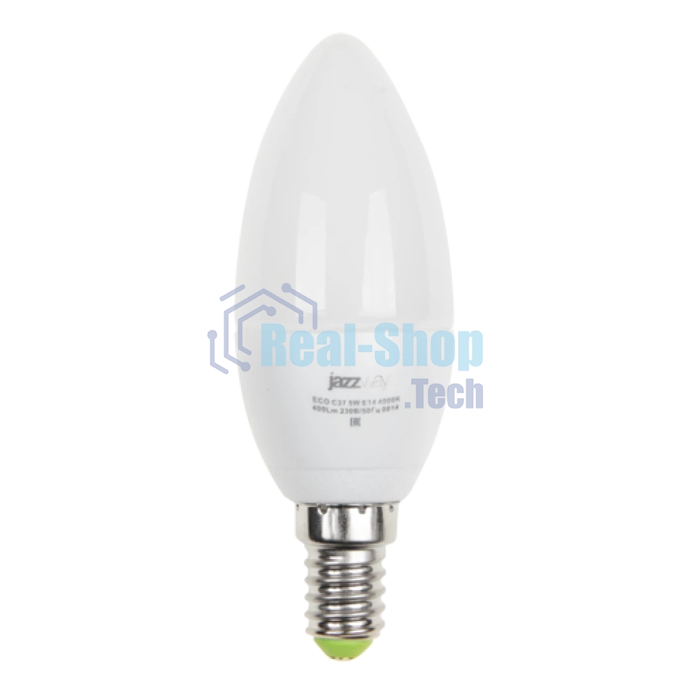 Лампа светодиодная JazzWay PLED-ECO-C37 5Вт свеча 4000К белый E14 400лм 220-240В