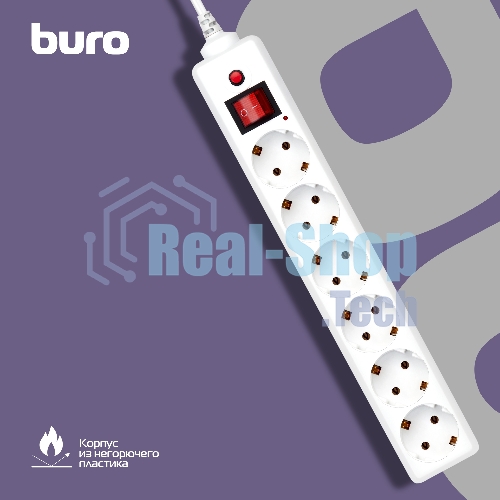 Сетевой фильтр Buro 600SH-16-5-W 5 м, 6 розеток, белый, коробка
