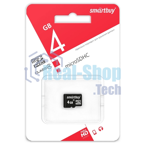 Флеш карта Micro SDHC 4Gb Smartbuy Сlass 4 (без адаптеров)