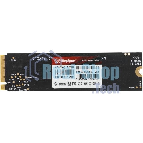 Накопитель SSD KingSpec NE-512, 512Gb, M.2 2280, PCIe 3.0 x4, NVMe, R/W 2400/1700