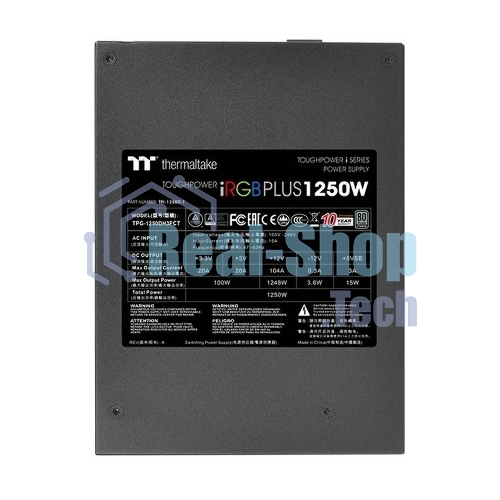 Блок питания Thermaltake ToughPower iRGb PLUS (PS-TPI-1250F3FDTE-1), 1250Вт, 80 PLUS Titanium, 140мм, модульный, черный