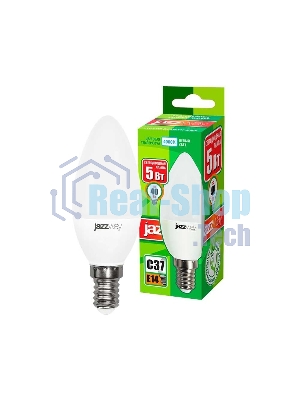 Лампа светодиодная JazzWay PLED-ECO-C37 5Вт свеча 4000К белый E14 400лм 220-240В