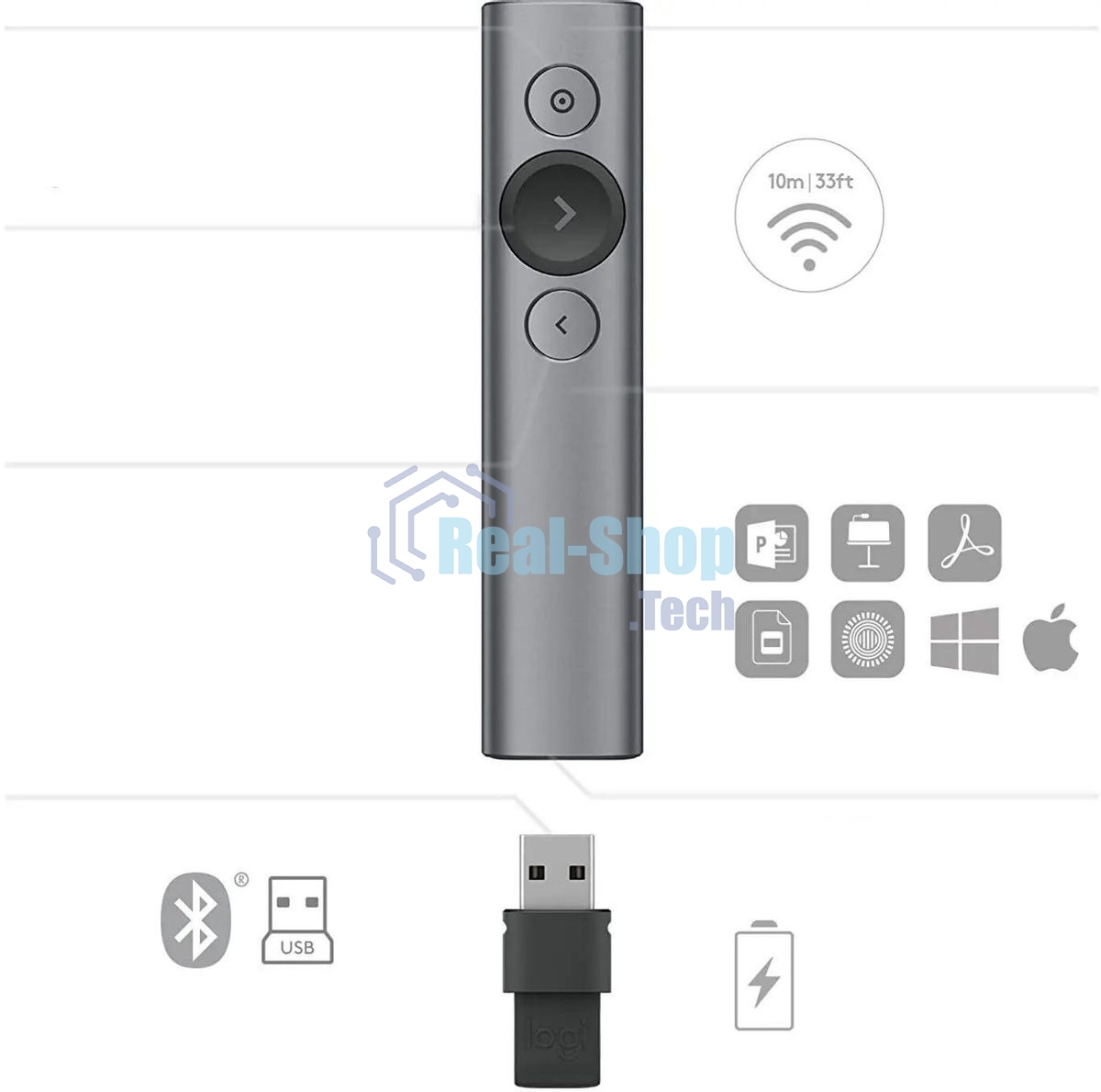 Презентер Logitech Spotlight R-R0011 серый, Bluetooth, кнопки - 3