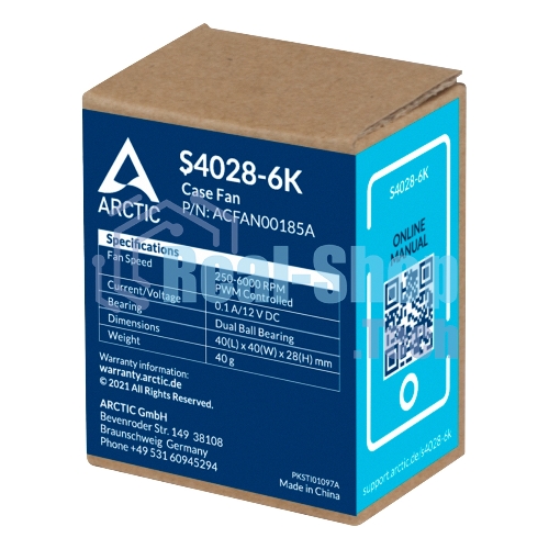Вентилятор для корпуса Arctic S4028-6K черный, 40 мм, 6000 об/мин, 4 pin
