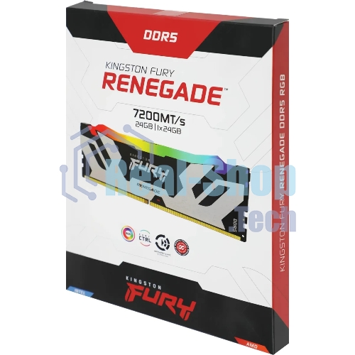 Оперативная память Kingston Fury Renegade RGB, DDR5, 24GB (1x24 GB), 7200 MHz, CL38, радиатор, RGB, серебристый