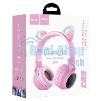 Беспроводные/проводные наушники Hoco W27 розовый, накладные, Bluetooth + проводной, 