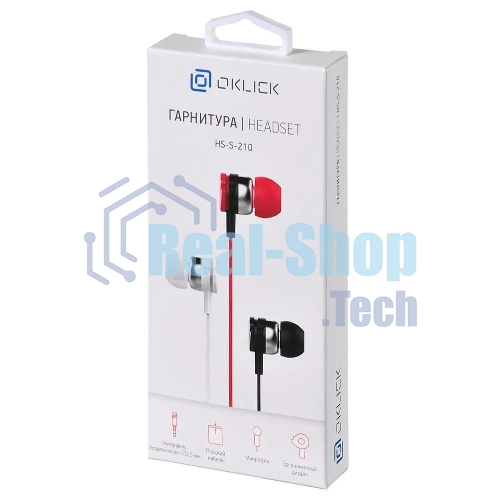 Проводные наушники Oklick HS-S-210 красный, внутриканальные, Jack 3.5 мм