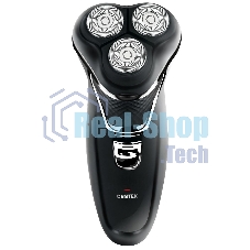 Электробритва Centek CT-2176 черный/хром ротор, 3 плавающие головки, аккумулятор + работа от сети, триммер