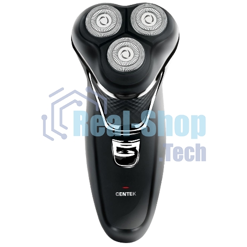 Электробритва Centek CT-2176 черный/хром ротор, 3 плавающие головки, аккумулятор + работа от сети, триммер