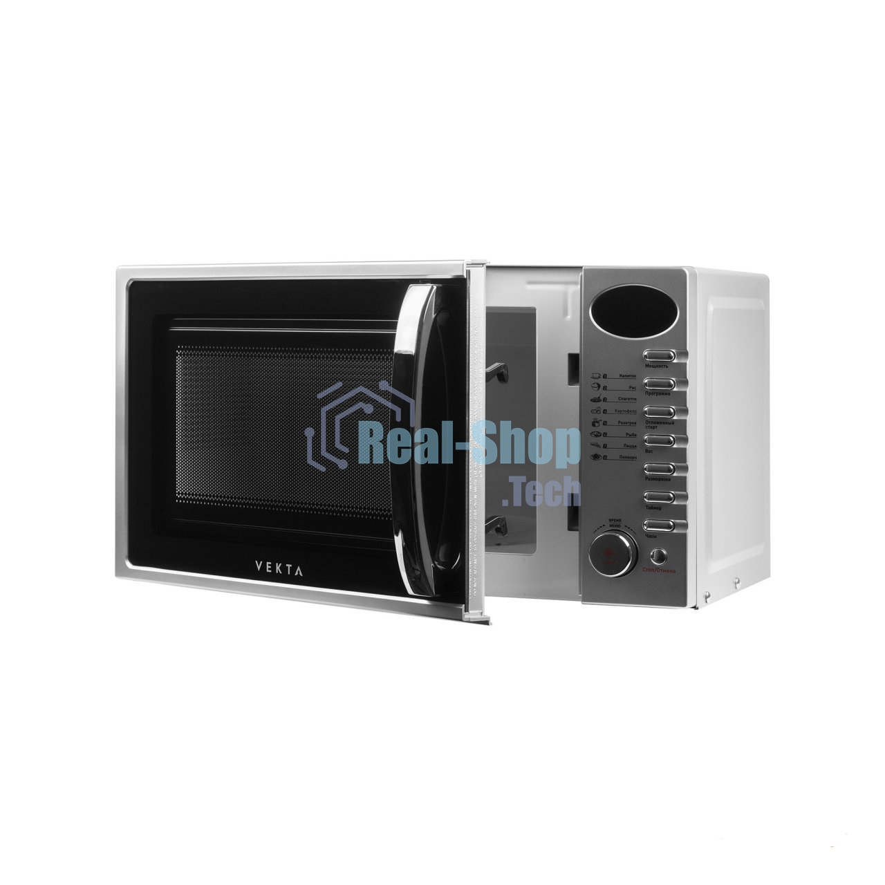Микроволновая печь Vekta TS720ATS серебристый/черный, 20 л, 700 Вт, переключатели - кнопки, поворотный механизм