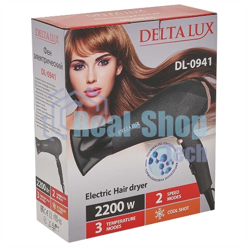 Фен DELTA LUX DL-0941 черный/розовый, 2200 Вт, ионизация
