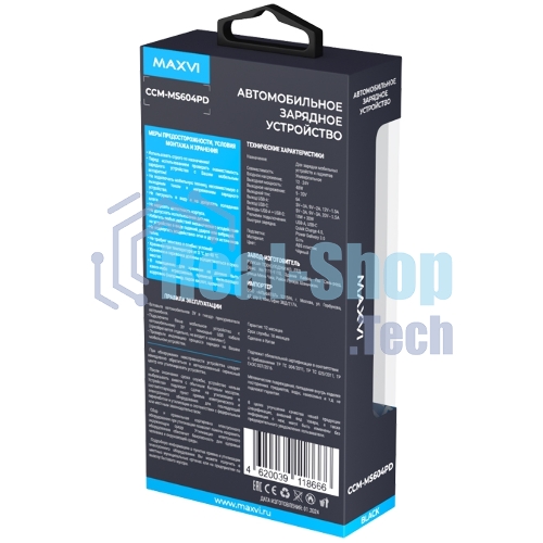 Автомобильное зарядное устройство Maxvi CCM-MS604PD 48W 6A (USB + Type-C, QC3.0 PD3.0) черный