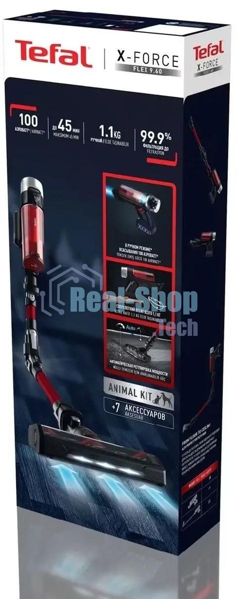 Пылесос вертикальный Tefal X-Force Flex TY2079WO черный/красный, питание от аккумулятора, 100 Вт, уборка сухая, пылесборник 0.4 л