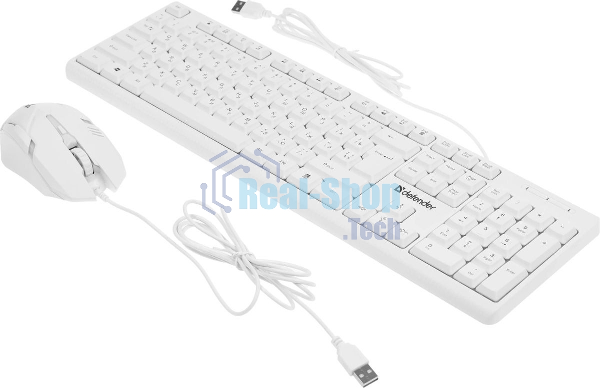 Комплект клавиатура+мышь Defender Motion C-977 проводной, USB, 1600 DPI, белый