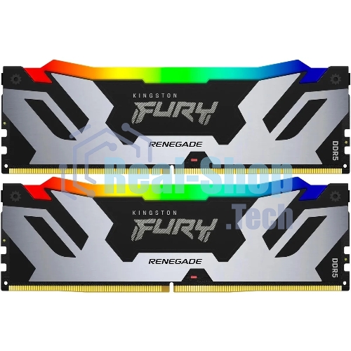 Оперативная память Kingston Fury Renegade, DDR5, 32Gb (2x16GB), 7600MHz, CL38, DIMM, с радиатором, RGB, серебристый/черный