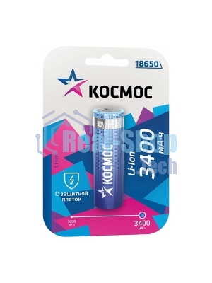 Аккумулятор Li-ion 18650 3400 мАч с защитой (блист.1шт) Космос KOC18650Li-ion34PBL1