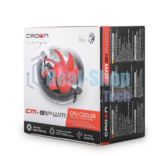 Кулер для процессора Crown CM-91PWM v2 серебристый/красный, 90 мм, алюминий, 2000 об/мин, 20 дБ, 4 pin, 125 Вт, 57 мм