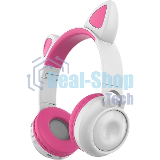 Беспроводные/проводные наушники Qumo Party Cat BT 0025 бело-розовый, накладные, Bluetooth + проводной, кошачьи ушки, до 7 ч