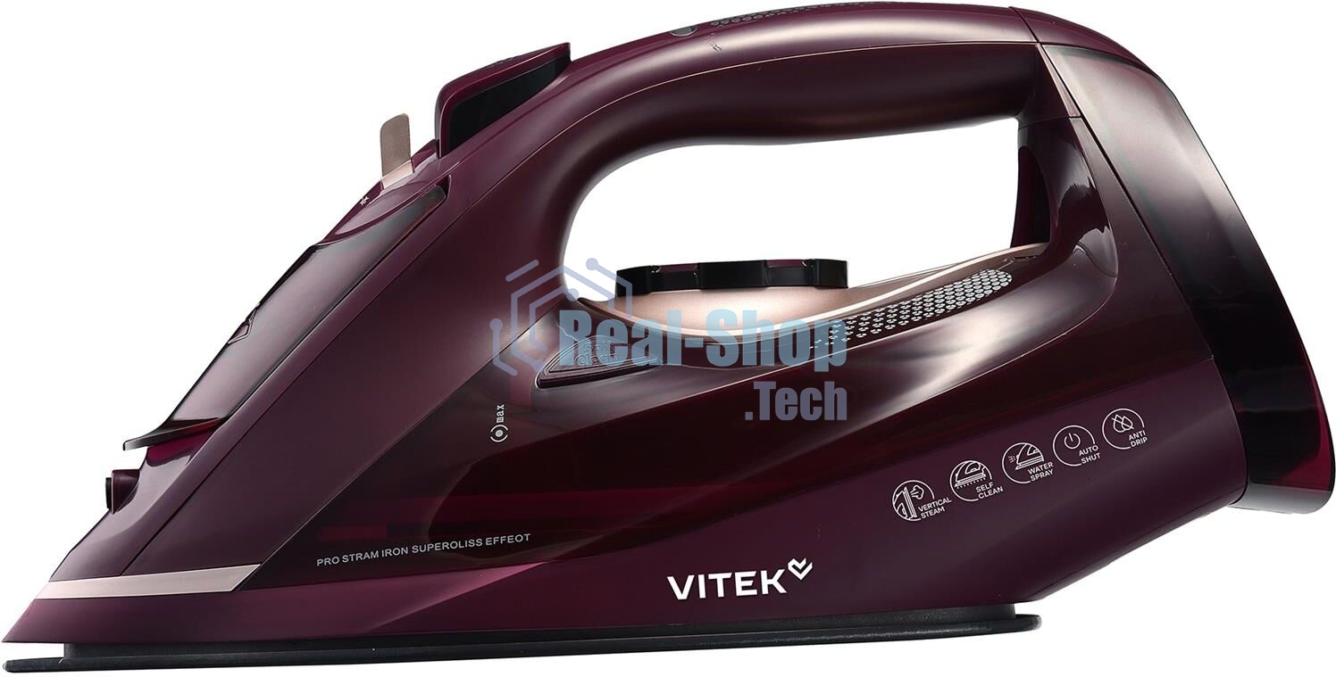 Утюг Vitek VT-IRN1204 бордовый, 2400 Вт, 23 г/мин, 150 г/мин, 450 мл